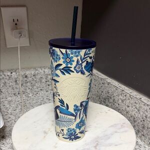Starbucks Blue and Cream Floral Tumbler